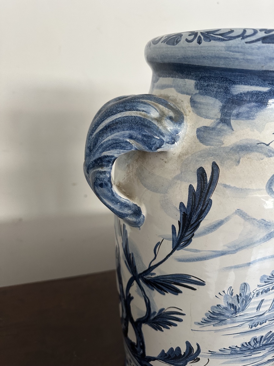 Vaso da farmacia in maiolica bianca e blu Savona Albissola inizio 900-photo-3