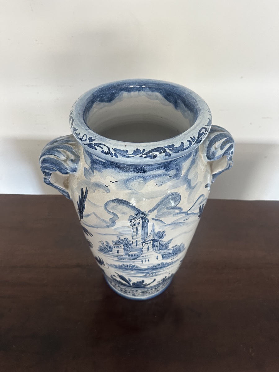 Vaso da farmacia in maiolica bianca e blu Savona Albissola inizio 900-photo-3