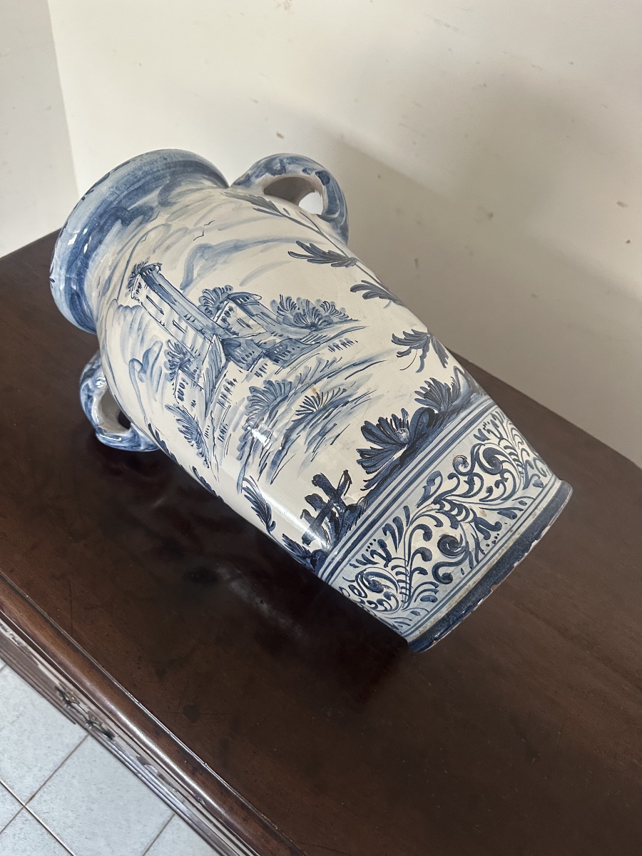 Vaso da farmacia in maiolica bianca e blu Savona Albissola inizio 900-photo-4