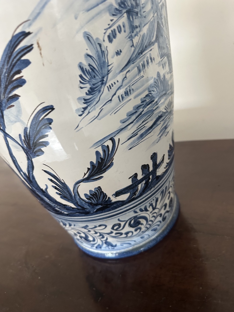 Vaso da farmacia in maiolica bianca e blu Savona Albissola inizio 900-photo-5