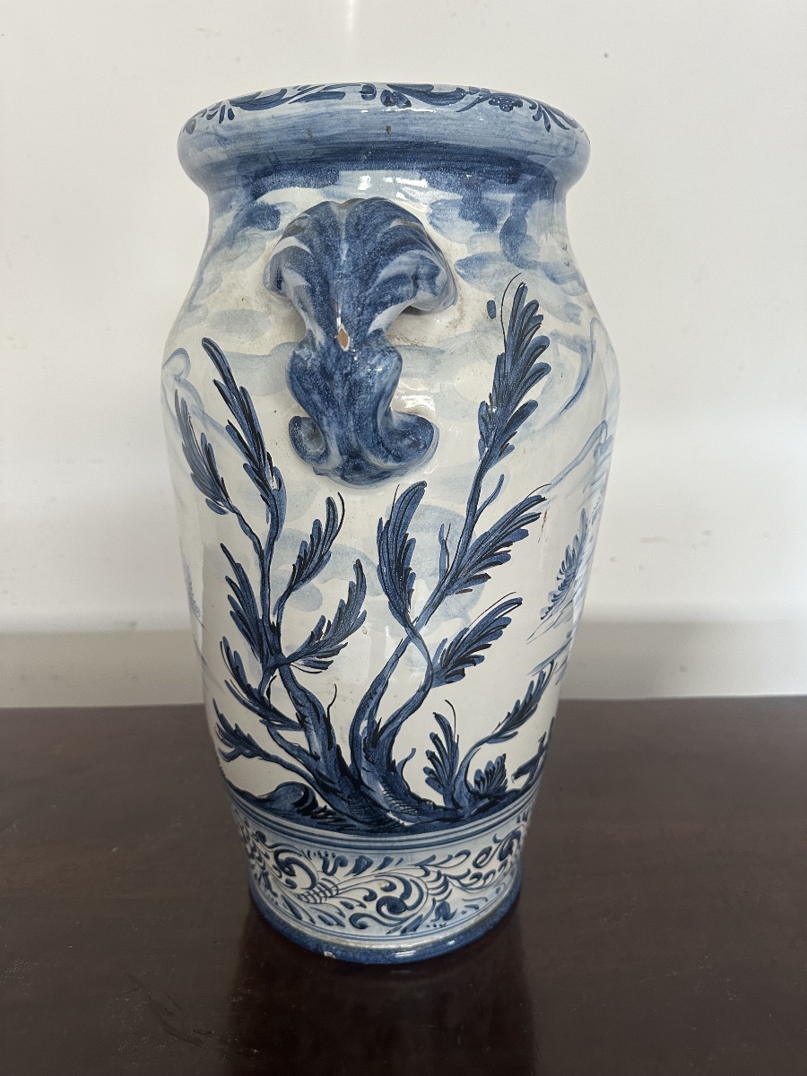 Vaso da farmacia in maiolica bianca e blu Savona Albissola inizio 900-photo-6