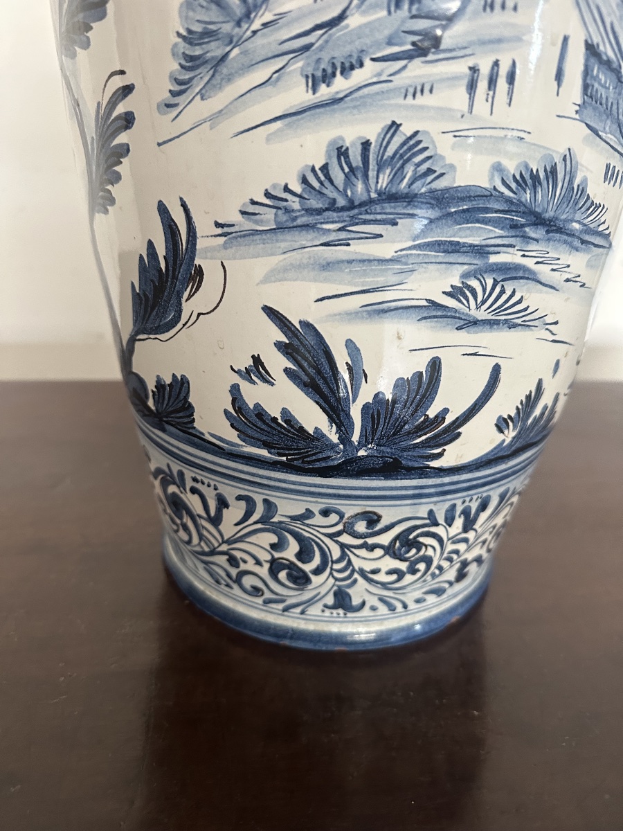 Vaso da farmacia in maiolica bianca e blu Savona Albissola inizio 900-photo-7