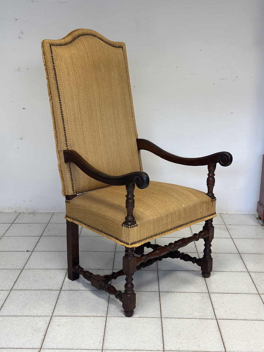 Poltrona Luigi XIV barocca lombarda noce rocchetto
