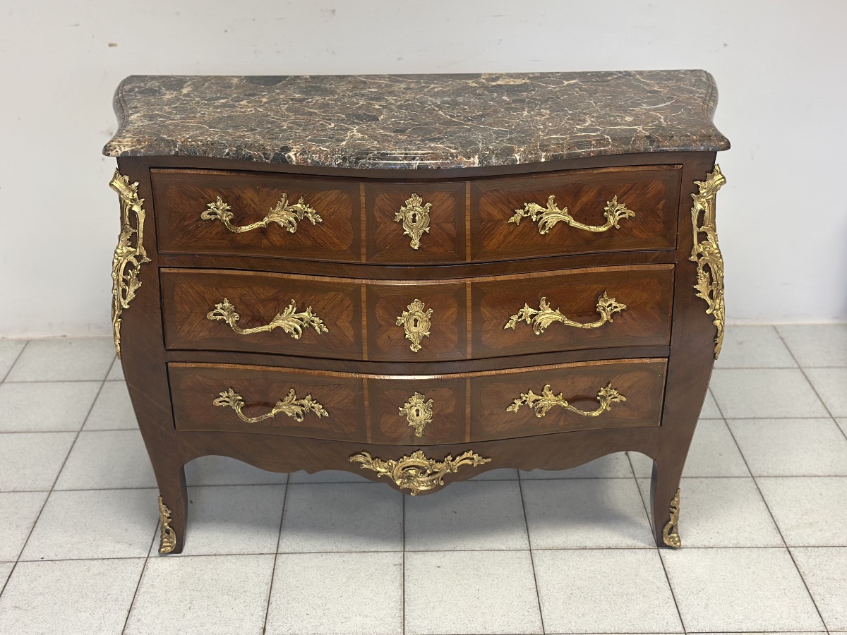 Cassettone a forma bombata bois de rosa ebano viola XIX secolo Napoleone III (restaurato)-photo-2