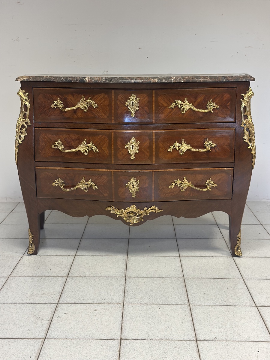 Cassettone a forma bombata bois de rosa ebano viola XIX secolo Napoleone III (restaurato)-photo-3