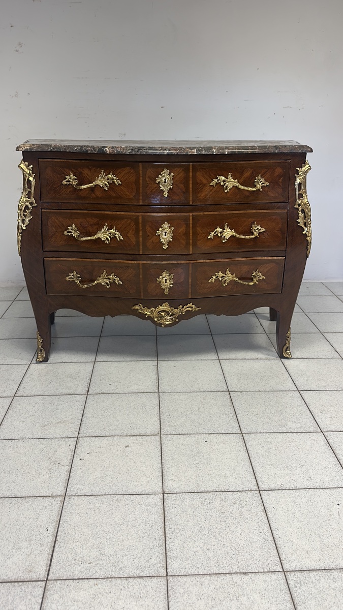 Cassettone a forma bombata bois de rosa ebano viola XIX secolo Napoleone III (restaurato)-photo-4