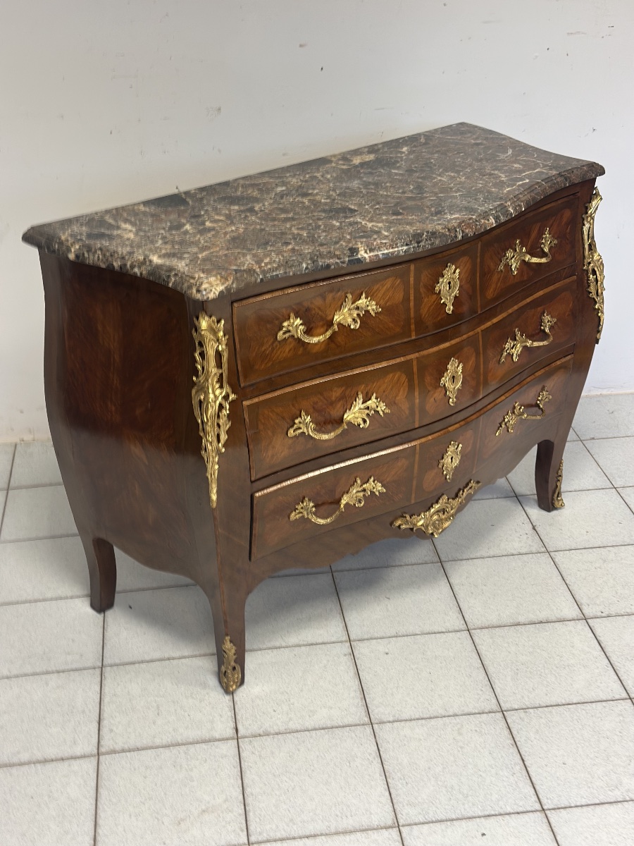 Cassettone a forma bombata bois de rosa ebano viola XIX secolo Napoleone III (restaurato)-photo-1