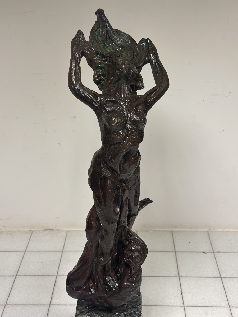 Scultura in bronzo patinato Fanciulla al vento . XX secolo altezza 174 cm-photo-2