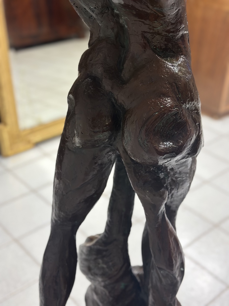 Scultura in bronzo patinato Fanciulla al vento . XX secolo altezza 174 cm-photo-4