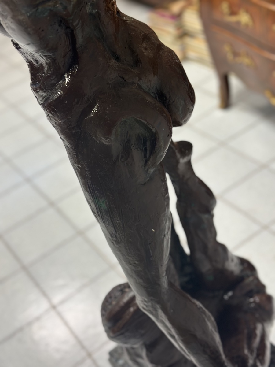 Scultura in bronzo patinato Fanciulla al vento . XX secolo altezza 174 cm-photo-5