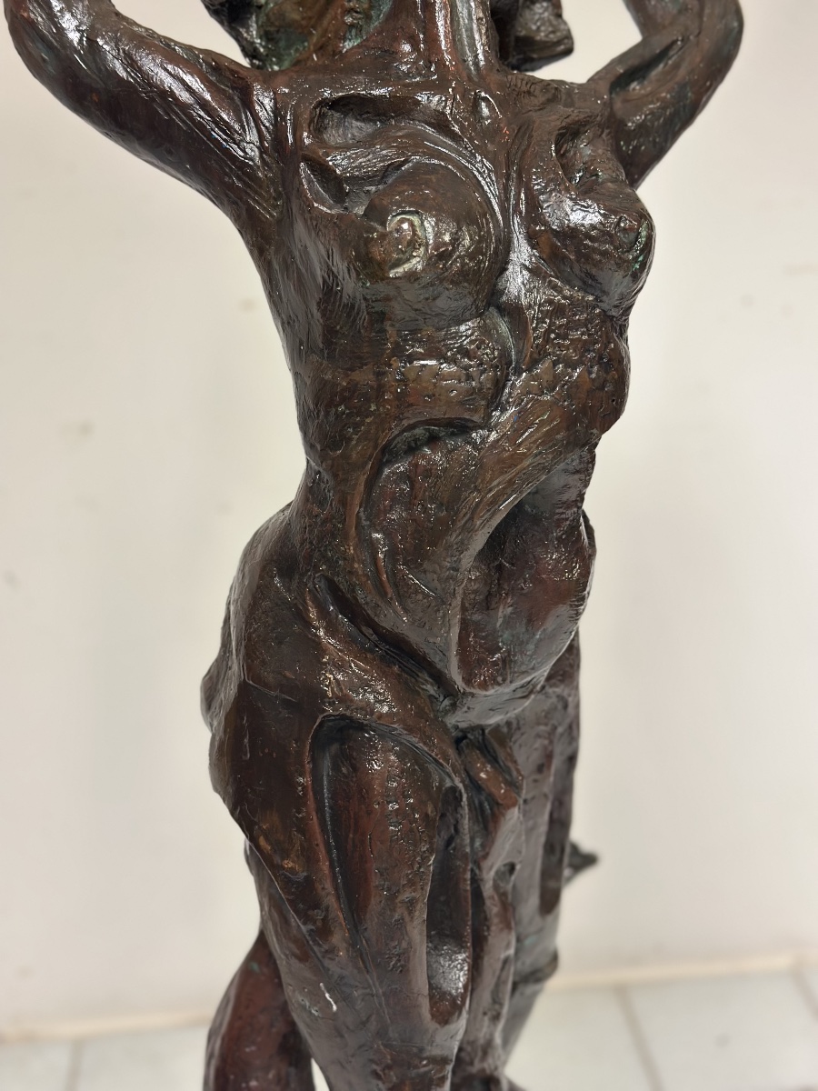 Scultura in bronzo patinato Fanciulla al vento . XX secolo altezza 174 cm-photo-6