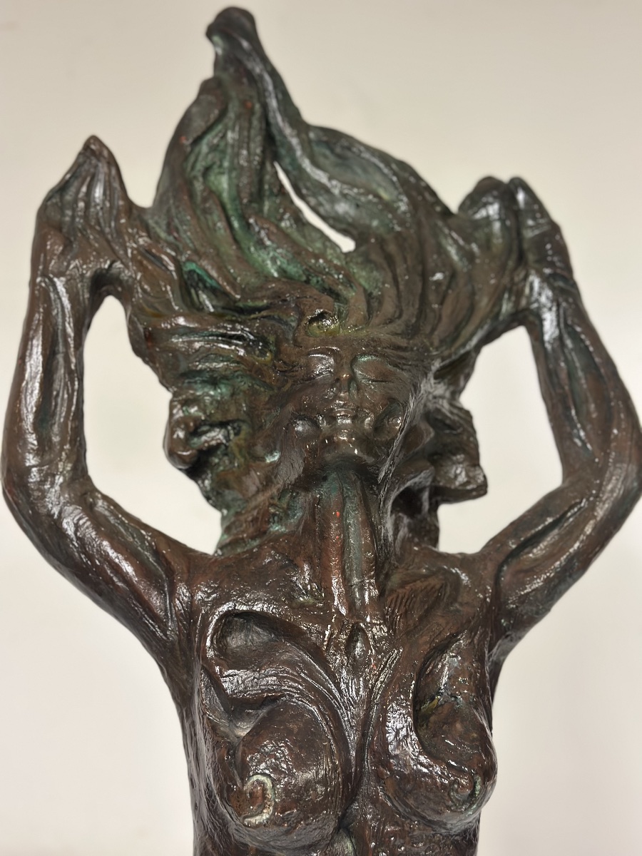 Scultura in bronzo patinato Fanciulla al vento . XX secolo altezza 174 cm-photo-7