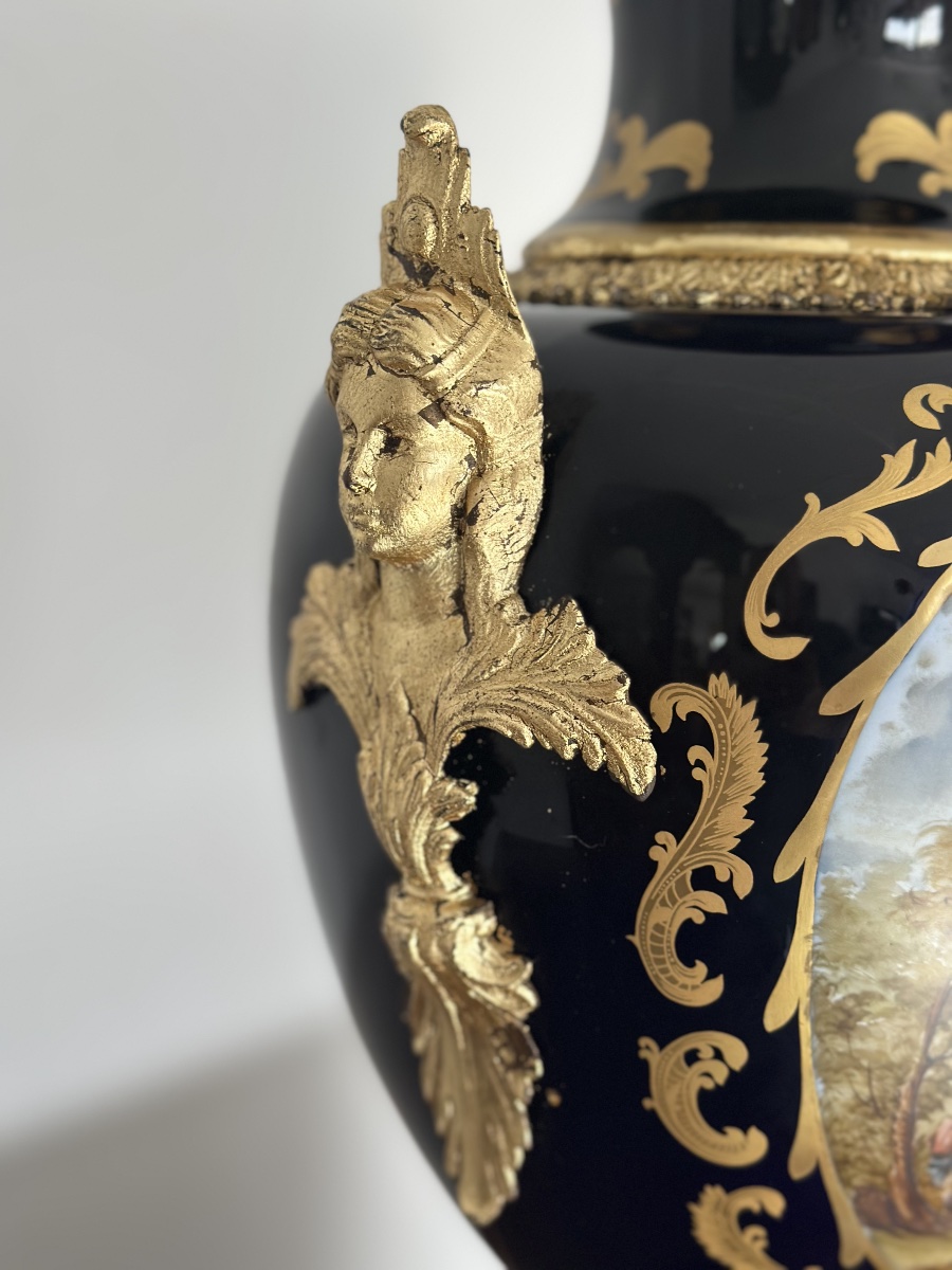 Vaso in porcellana e bronzo dorato. Parigi epoca 800. H 72 cm-photo-7
