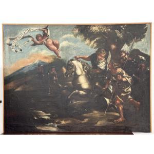 Scena biblica di caccia Scuola di Salvator Rosa olio su tela fine XVII secolo