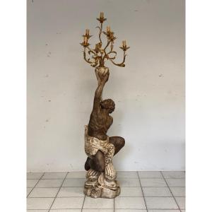 Moro veneziano scultura in legno scolpito laccato sei lumi . XIX secolo