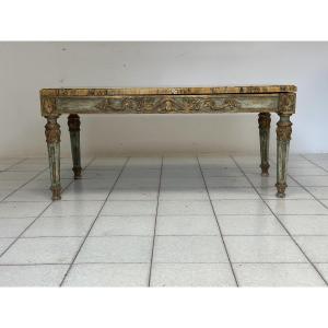 Tavolino intagliato laccato dorato Napoleone III con piano in marmo