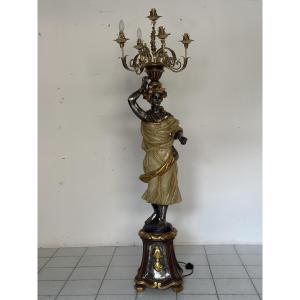 Lampada da terra. Moro di Venezia legno scolpito laccato dorato XX secolo