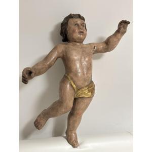 SCULTURA IN LEGNO POLICROMO EPOCA ‘600 ANGELO H 79 CM