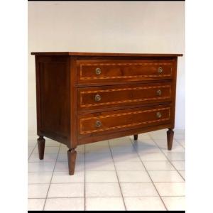 Cassettone Luigi XVI intarsiato . XVIII secolo