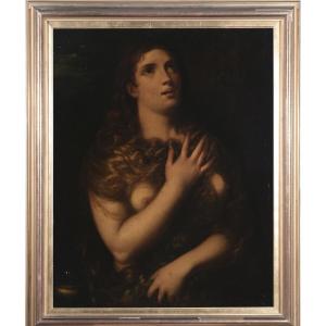 Autore: TIZIANO VECELLIO (seguace), Soggetto: Maddalena penitente Tecnica: (olio su tela). Dime