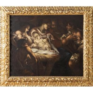 Olio su tela natività . Scuola veneta XVII secolo ambito di Antonio Balestra