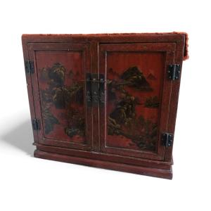 Two-door Red Lacquered Chinese Buffet, Late 19th Century