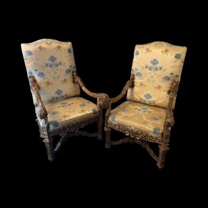 Important Pair Of Gilded Louis XIV Style Armchairs