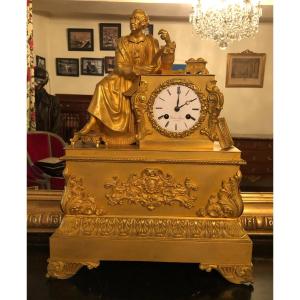 Gilt Bronze Clock From The Restoration Period "montesquieu"