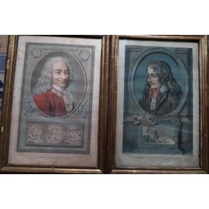 Pair Of Engravings: Voltaire And Molière