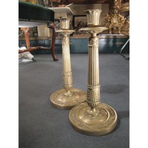 Pair Of Bronze Candlesticks From The Restoration Period