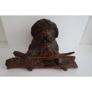 Inkwell With Dog Decoration - Black Forest 19th Century