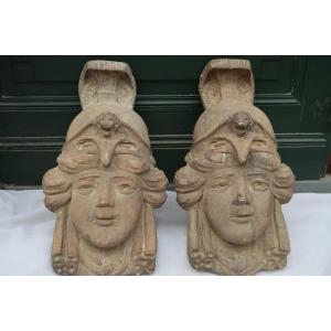 Pair Of Mascarons Decorated With Women