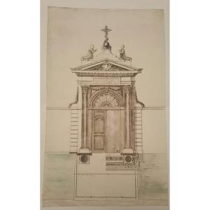 Architecture: Chapel Facade Drawing, Possibly Jesuit, 2nd Half Of The 18th Century
