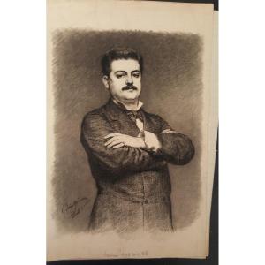 Gaston Casimir Saintpierre: Portrait Of Eugene Napoleon Etienne, Charcoal
