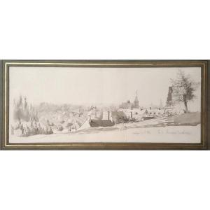 View Of Montargis, 1834, Pen And Gray Wash Drawing