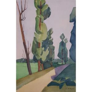 Suzanne Agron: Landscape, Watercolor