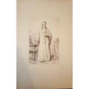Jean Baptiste Nisen: Portrait Of The First President Grandgagnage, Liège. Ink Drawing