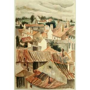 The Roofs At Jaunay-clan, Watercolor By Jean Marie Couillard
