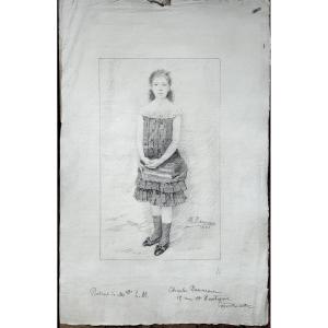 Charles Bruno: Full-length Drawing Of A Little Girl (mademoiselle Lm)