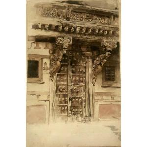 Rajasthan House Door By Marcel Jambon, Watercolor