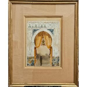 Monumental Gate Of Andalusian Spain, Atelier Jambon-bailly, Watercolor And Gouache
