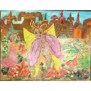 Butterfly On Mars, Oil On Canvas By Lilian Coket