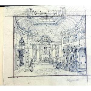 Opera Decor For "eldorado" 1903, Pen On Tracing Paper, Atelier Jambon-bailly