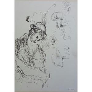 Emile Bouneau, Study Sheet, Feather