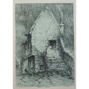 Georges Arthur Jacquin, Old Hovel, Pen Drawing
