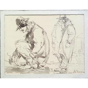 Georges Arthur Jacquin, 2 Beggars, Ink