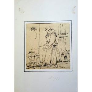 Georges Arthur Jacquin, Drawing: Woman In A Farmyard