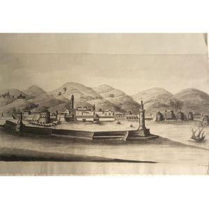 The Santa Lucia Lighthouse In The Port Of Naples, Ink Wash From 1805