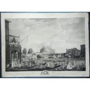 Festival On The Tiber In Rome, Engraving By Pierre Jacques Duret After Joseph Vernet