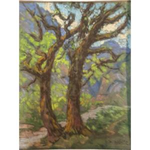 Pastel By Gaston Cantin: The Road To Duranus In The Alpes Maritimes